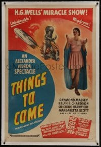 1m130 THINGS TO COME linen 1sh R1947 William Cameron Menzies, H.G. Wells' miracle show, very rare!