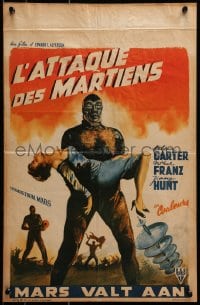 1p188 INVADERS FROM MARS Belgian 1953 sci-fi classic, great art of alien carrying pretty woman!