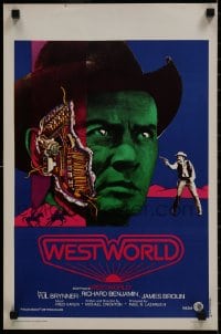 1p191 WESTWORLD Belgian 1974 Michael Crichton, cool artwork of cyborg Yul Brynner by Gommers!