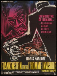 1p178 FRANKENSTEIN 1970 French 23x31 R1960s Boris Karloff, Allard artwork of monster attacking girl!