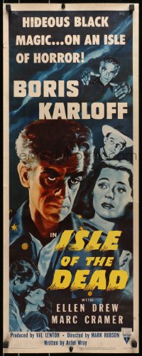 1p095 ISLE OF THE DEAD insert R1953 Boris Karloff, hideous black magic on an isle of horror!