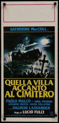 1p225 HOUSE BY THE CEMETERY Italian locandina 1984 Lucio Fulci, Sciotti art of killer over graveyard!