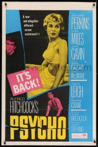 1p145 PSYCHO 1sh R1965 half-dressed Janet Leigh, Anthony Perkins, Alfred Hitchcock classic!
