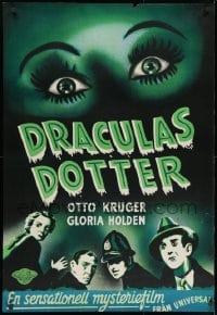 1p174 DRACULA'S DAUGHTER Swedish 1936 great c/u art of vampire Gloria Holden's eyes, ultra rare!