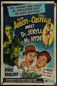 1r391 ABBOTT & COSTELLO MEET DR. JEKYLL & MR. HYDE 1sh 1953 art of Bud & Lou, scary Boris Karloff!