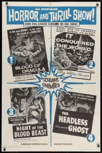 1r396 ALL NIGHTMARE HORROR & THRILL SHOW 1sh 1961 Blood of Dracula, It Conquered the World & more!