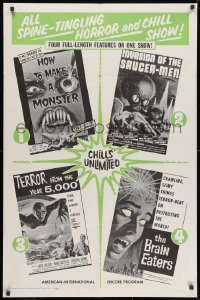 1r397 ALL SPINE-TINGLING HORROR & CHILL SHOW 1sh 1961 Invasion of the Saucer-Men and three more!
