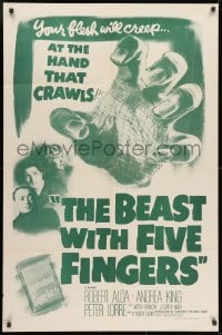 1r406 BEAST WITH FIVE FINGERS 1sh R1956 Peter Lorre, your flesh will creep at the hand that crawls!