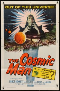 1r430 COSMIC MAN 1sh 1959 artwork of soldiers & tanks attacking wacky creature from space!
