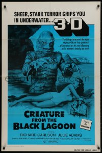1r431 CREATURE FROM THE BLACK LAGOON 1sh R1972 art of monster attacking sexy Julie Adams, 3-D!