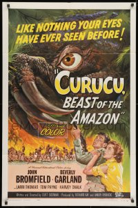 1r437 CURUCU, BEAST OF THE AMAZON 1sh 1956 Universal horror, cool monster art by Reynold Brown!