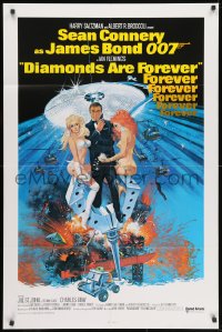 1r439 DIAMONDS ARE FOREVER 1sh R1980 art of Sean Connery as James Bond 007 by Robert McGinnis!