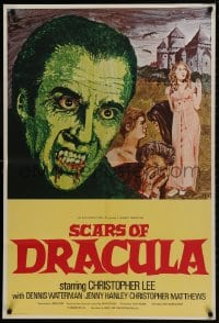 1r546 SCARS OF DRACULA English 1sh 1971 c/u art of bloody vampire Christopher Lee, Hammer horror!
