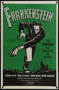 1r470 FRANKENSTEIN 1sh R1960s great full-length horror art of Boris Karloff as the monster!