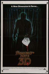 1r471 FRIDAY THE 13th PART 3 - 3D 1sh 1982 slasher sequel, art of Jason stabbing through shower!