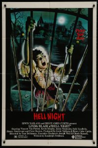 1r485 HELL NIGHT 1sh 1981 artwork of Linda Blair trying to escape haunted house by Jarvis!