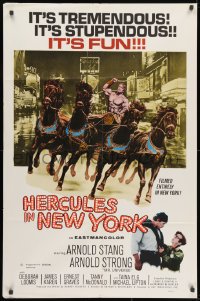 1r486 HERCULES IN NEW YORK 1sh 1970 barechested Arnold Schwarzenegger on chariot in his 1st movie!
