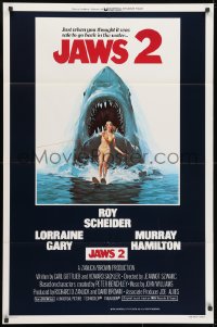 1r498 JAWS 2 int'l 1sh 1978 Roy Scheider, art of giant shark attacking girl on water by Lou Feck!