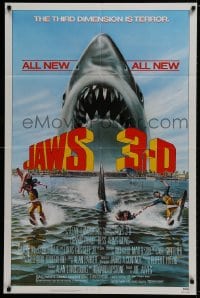 1r499 JAWS 3-D 1sh 1983 great Gary Meyer shark artwork, the third dimension is terror!