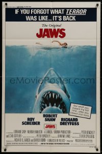 1r495 JAWS 1sh R1979 art of Steven Spielberg's classic man-eating shark attacking nude swimmer!