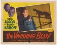 1r223 BLACK CAT LC #4 R1953 close up of scared Bela Lugosi by cat's shadow, The Vanishing Body!