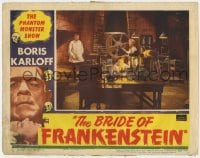 1r231 BRIDE OF FRANKENSTEIN LC R1953 far shot of Colin Clive, Dwight Frye & Ernest Thesiger in lab!