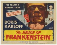 1r233 BRIDE OF FRANKENSTEIN TC R1953 super close up of monster Boris Karloff & Elsa Lanchester!