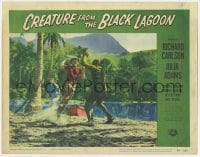 1r235 CREATURE FROM THE BLACK LAGOON LC #7 1954 Julia Adams watches Gozier attack monster on beach!