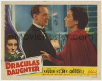 1r251 DRACULA'S DAUGHTER LC #7 R1949 close up of Otto Kruger confronting vampire Gloria Holden!