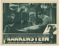 1r255 FRANKENSTEIN LC R1947 Dwight Frye & others watch Colin Clive holding the monster's hand!