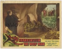 1r259 FRANKENSTEIN MEETS THE WOLF MAN LC #8 R1949 monster Bela Lugosi hiding from Chaney & others!