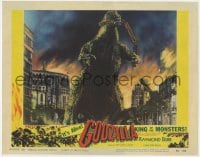 1r260 GODZILLA LC #4 1956 great image of Gojira crushing train in mouth, rubbery monster classic!