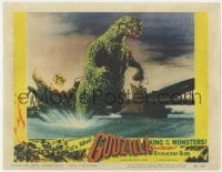 1r261 GODZILLA LC #6 1956 cool image of Gojira in water destroying bridge, rubbery monster classic!