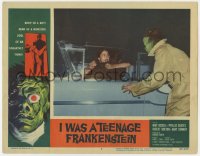 1r185 I WAS A TEENAGE FRANKENSTEIN LC #3 1957 close up of monster attacking couple necking in car!