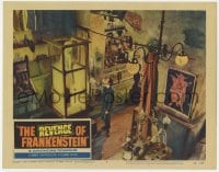 1r297 REVENGE OF FRANKENSTEIN LC #4 1958 man looks up at monster in glass display case, Hammer!