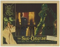 1r208 SHE-CREATURE LC #5 1956 c/u of the monster from Hell staring at Chester Morris through window!