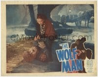 1r335 WOLF MAN LC #6 R1948 Maria Ouspenskaya finds unconscious Lon Chaney Jr. as the monster!