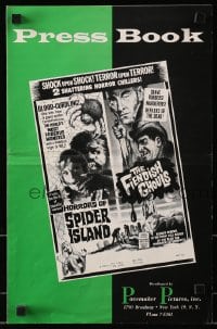 1r371 HORRORS OF SPIDER ISLAND/MANIA pressbook 1960s two shattering horror chillers!