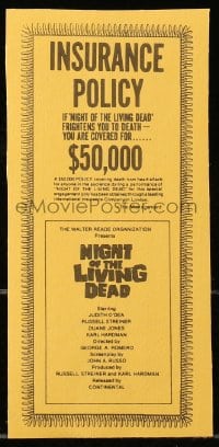 1r137 NIGHT OF THE LIVING DEAD herald 1968 $50,000 insurance policy if you're frightened to death!