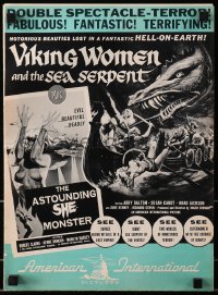 1r384 VIKING WOMEN & SEA SERPENT/ASTOUNDING SHE MONSTER pressbook 1958 art of sexy female warriors!