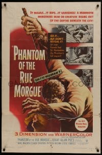 1r535 PHANTOM OF THE RUE MORGUE 3D 1sh 1954 art of the mammoth monstrous man & sexy girl in peril!