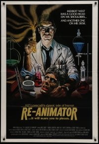 1r541 RE-ANIMATOR 1sh 1985 great art of mad scientist Jeffrey Combs with severed head in bowl!