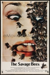 1r545 SAVAGE BEES 1sh 1976 terrifying horror close-up image of bees crawling on girl's face!