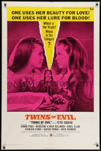 1r571 TWINS OF EVIL 1sh 1972 one uses her beauty for love, one uses her lure for blood, vampires!