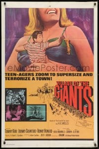 1r573 VILLAGE OF THE GIANTS 1sh 1965 classic image of boy in gigantic sexy girl's cleavage!