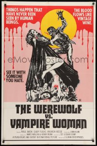 1r577 WEREWOLF VS VAMPIRE WOMAN 1sh 1972 great Kullaway artwork of wolfman attacking sexy girl!
