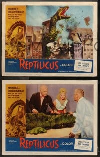 1r352 REPTILICUS 8 LCs 1962 complete set with one great scene showing the giant lizard monster!