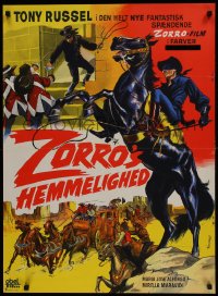 1t011 BEHIND THE MASK OF ZORRO Danish 1965 cool Wenzel artwork of masked hero on horseback!