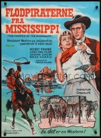1t013 PIRATES OF THE MISSISSIPPI Danish 1964 Brad Harris, Frank, cowboy western art by K. Wenzel!