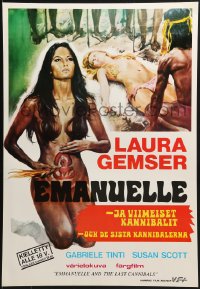1t137 EMANUELLE & THE LAST CANNIBALS Finnish 1980 artwork of super-sexy Laura Gemser!